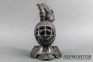Чернильница в виде головы рыцаря. Серебрение. Российская империя, Плевкевич, 1900е гг
