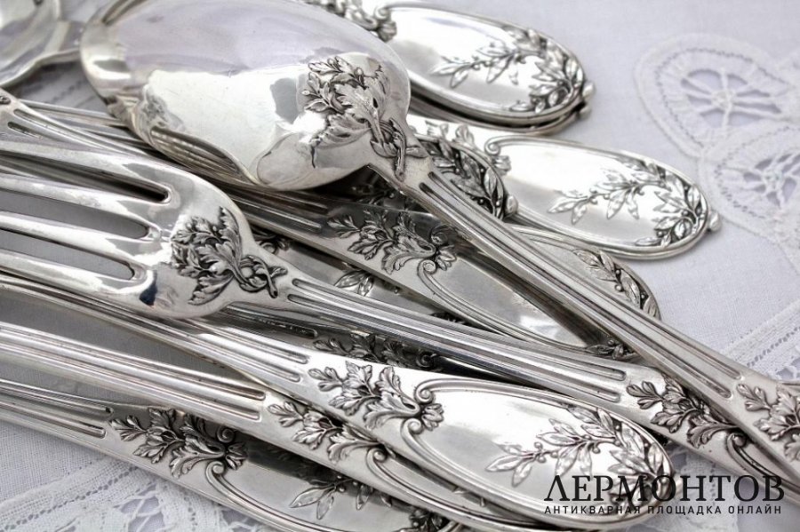 Столовый набор на 6 персон Henin et cie. Серебро 950. Франция