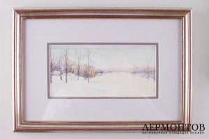 Акварель Зима. Россия, художник В. Грязнов, конец 1920-х гг. 