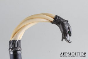 Трость с головой селезня. Серебро, кость, венге. Франция, Российская империя, 1900е