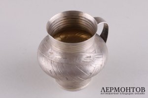 Молочник в русском стиле лоза. Серебро 84 пробы. Россия, 1866 год.