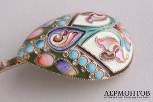 Ложка чайная. Серебро 84, эмаль золочение. 11 артель. Россия, до 1917 г.
