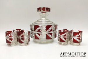 Набор для крепких напитков, ар-деко. Богемия, Karl Palda. Стекло, рубиновый нацвет. 