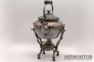 Чайник, бульотка на основании в виде веточек. Серебрение. Франция, Christofle, 1900е