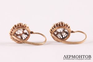 Серьги малинки. Золото 56 пробы, бриллианты 2.30 ct. Российская империя, XIX в.