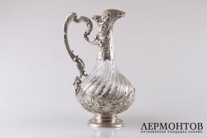 Графин для вина. Серебро 950 пробы, хрусталь. Конец XIX века. Франция