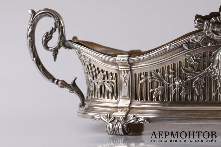 Ваза для фруктов ажурная с латунной вставкой. Posen. Серебро 800 пробы. Германия
