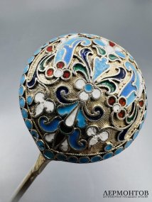 Ложка для мёда. Серебро 84 пробы, эмаль по скани, В. Андреев, Россия, 1880-е годы