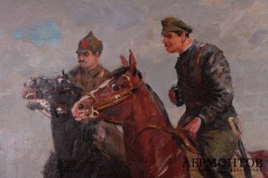 Картина.  Всадники-красноармейцы. Сцены из гражданской войны. 1954 г. Черняев Дмитрий Петрович.