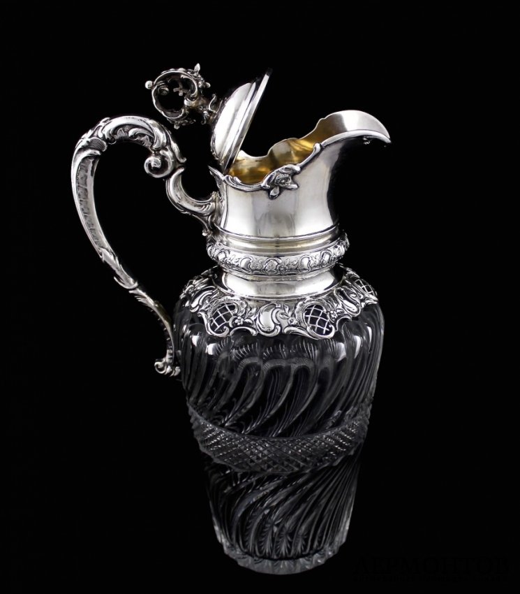 Графин. Серебро 800 пробы, хрусталь. Германия, 19 век