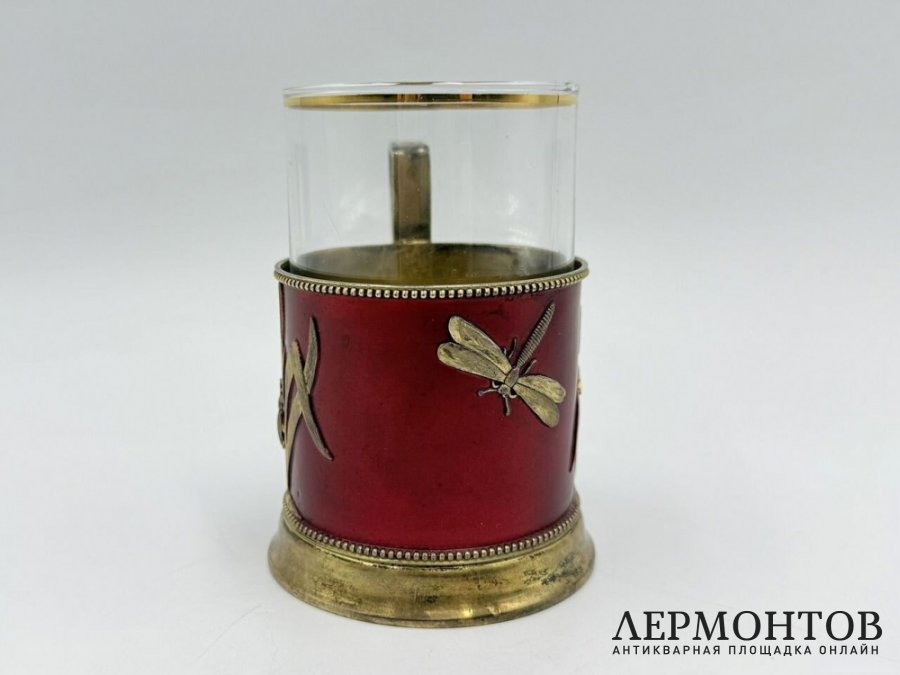 Подстаканник Стрекозы. Россия, 1887 год. Серебро 84, красный лак.