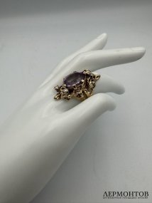 Кольцо с аметистом и бриллиантами. Золото 585 пробы, Западная Европа