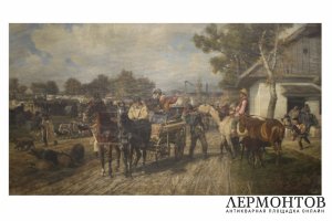 Картина. На сельской дороге. Холст, масло. Европа, конец XIX - начало XX веков.