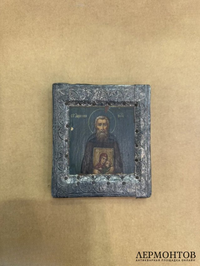 Икона «Святой Аврамий». Басма, живопись, Россия, 18–19 века