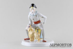 Фигурка Клоун с пуделем, сидящий на барабане, автор Kati Zorn. Фарфор. Германия