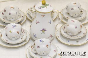 Кофейный сервиз на 6 персон Мейсен. Фарфор, роспись. Германия, XIX-XX вв.