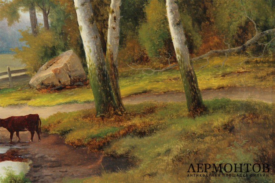 Картина. Эдуард Хайн. Пасторальный пейзаж. Кон. XIX в., х-м. Собрание А.А.Гречко