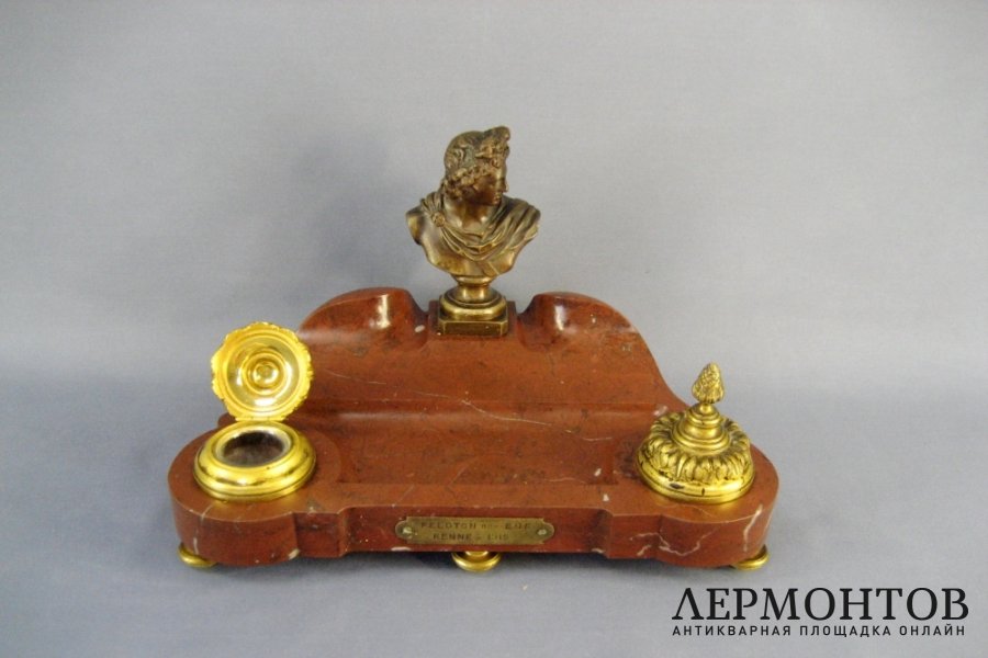 Письменный прибор. Бронза, патинирование, золочение, мрамор. Франция.
