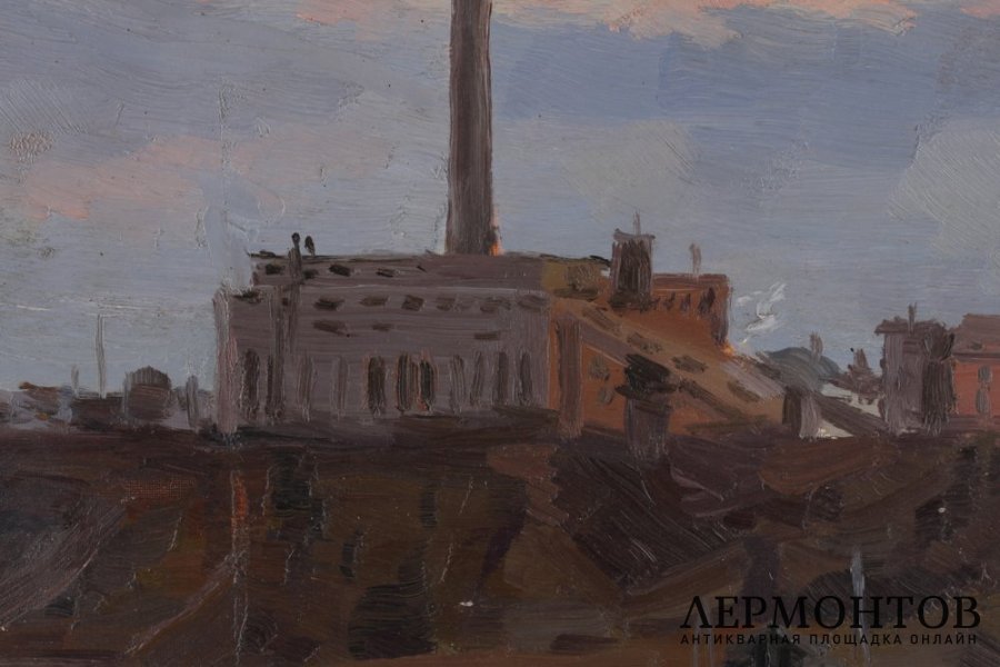 Картина Воркутинская ТЭЦ-1. Россия, художник Русских А. Е., 1961. Картон, масло.