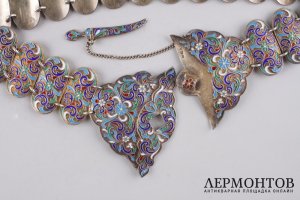 Пояс с живописной эмалью по скани. Россия, Москва, мастер Семен Казаков. Серебро 84