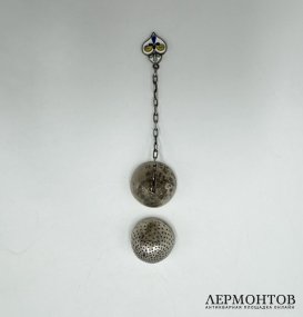 Ситечко для чая. Серебро 875 пробы, эмаль.
