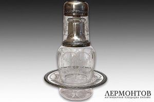 Прикроватный графин. Серебро 950 пробы, стекло. Франция, XIX-XX вв.