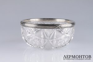Ваза для фруктов в стиле неоклассика. Россия,  К. ФАБЕРЖЕ, 1908 - 1917 гг. Серебро 84, хрусталь.