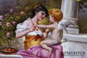 Тарелка Девушка и амур. Фарфор.  Фабрика Royal Vienna, доп. клеймо Meissen, к. XIX в 