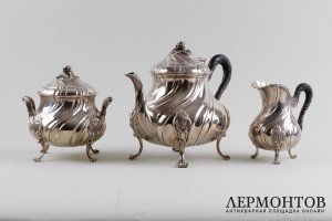 Чайный сервиз Leon Lapar в стиле рококо. Серебро 950 пробы. Франция, XIX в.