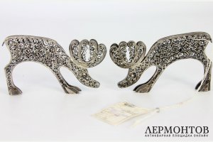 Фигурки Лоси. Серебро, скань. Россия, Красносельский ювелирный завод, 1990е гг.