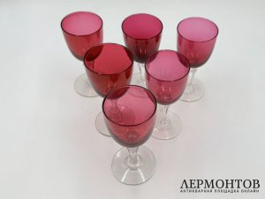 Бокалы 6 шт. Зап. Европа, рубеж 19 - 20 веков. Рубиновое стекло.