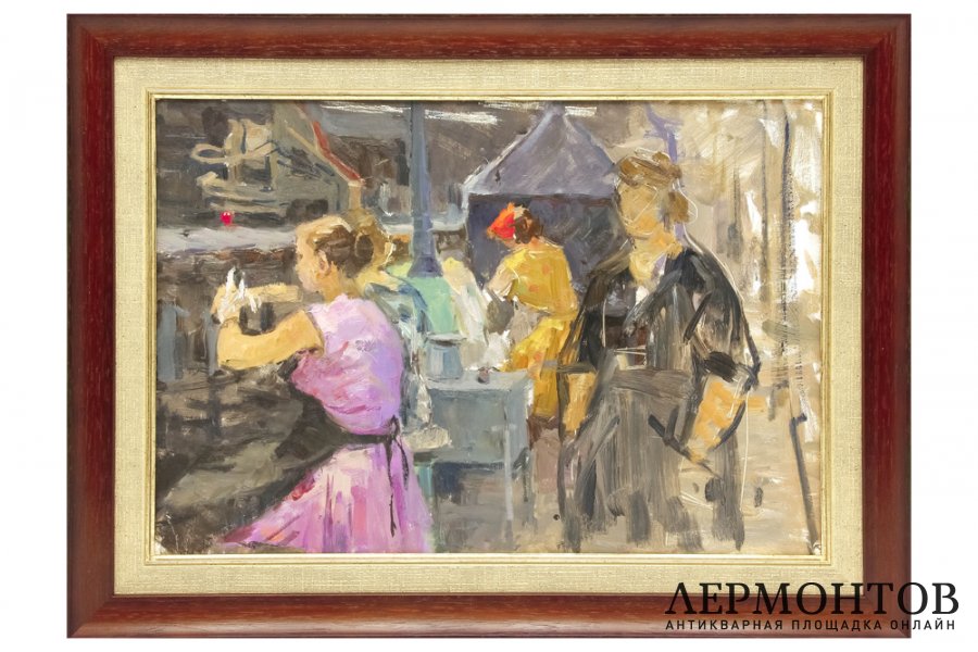 Картина. Красный Богатырь. Делают галоши. Эскиз. 1957 г. Каплан Фаня Максовна.