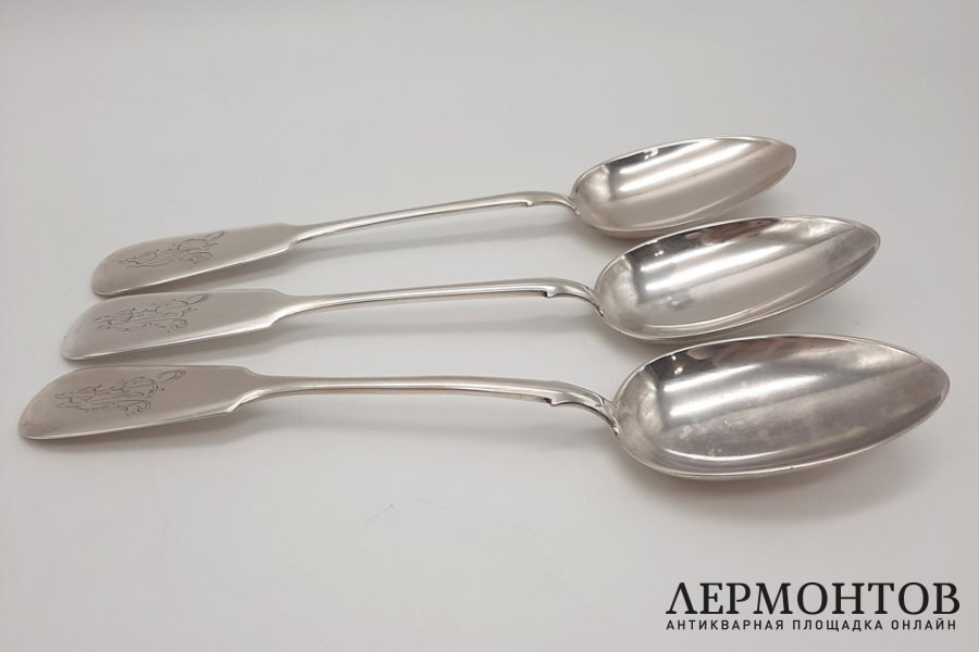 3 столовых ложки. Серебро 84 пробы. Российская империя, Москва, 1908-1917