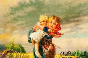 Лаковая шкатулка Дети, бегущие от грозы. СССР, Федоскино, художник Усков, 1970 г.