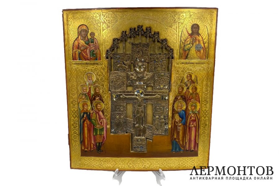 Икона с меднолитым крестом Богоматерь Смоленская Св. Михаил. Россия, к. 19 - н. 20 в.