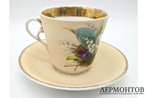 Чайная пара Фиалки и ландыши. Фарфор, роспись. Германия, C. Tielsch, 1880-1920е гг. 