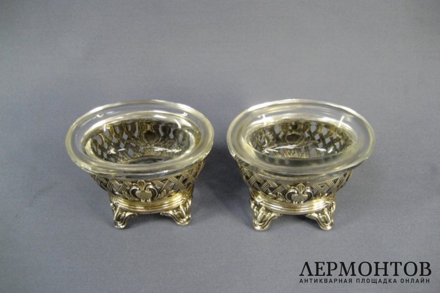 Солонка. Серебро 950 пробы, стекло. Франция. XIX век.