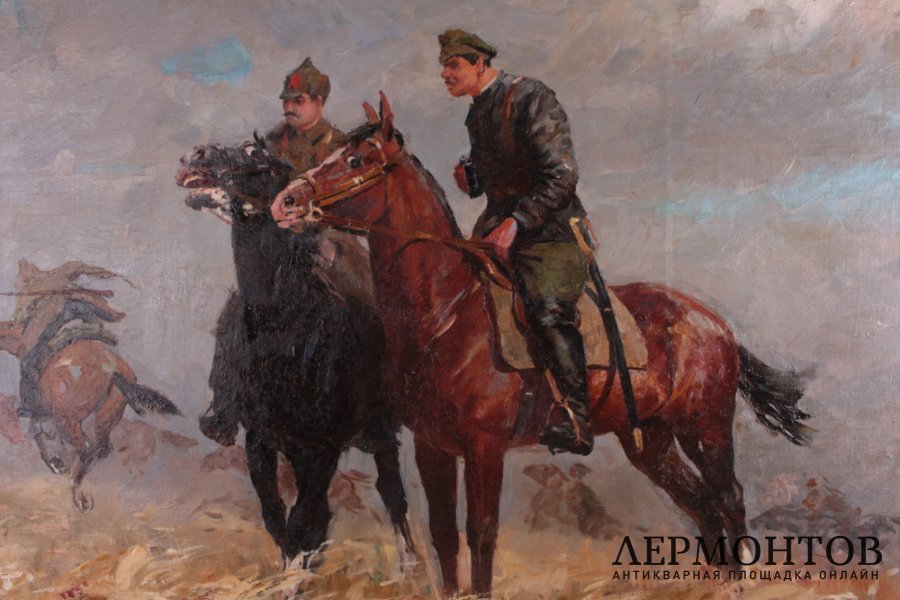 Картина.  Всадники-красноармейцы. Сцены из гражданской войны. 1954 г. Черняев Дмитрий Петрович.