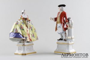 Масон с мопсом и Дама с мопсом. MEISSEN, XIX век.
