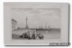 Гравюра. Вид на Петропавловскую крепость в Санкт-Петербурге. Леметр. 1838 год.