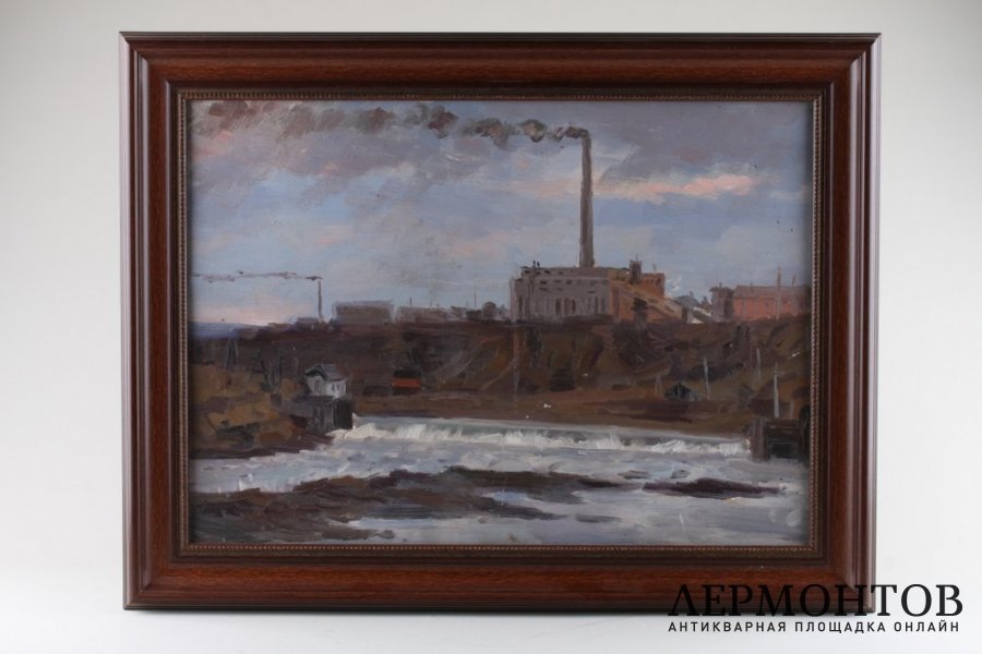 Картина Воркутинская ТЭЦ-1. Россия, художник Русских А. Е., 1961. Картон, масло.