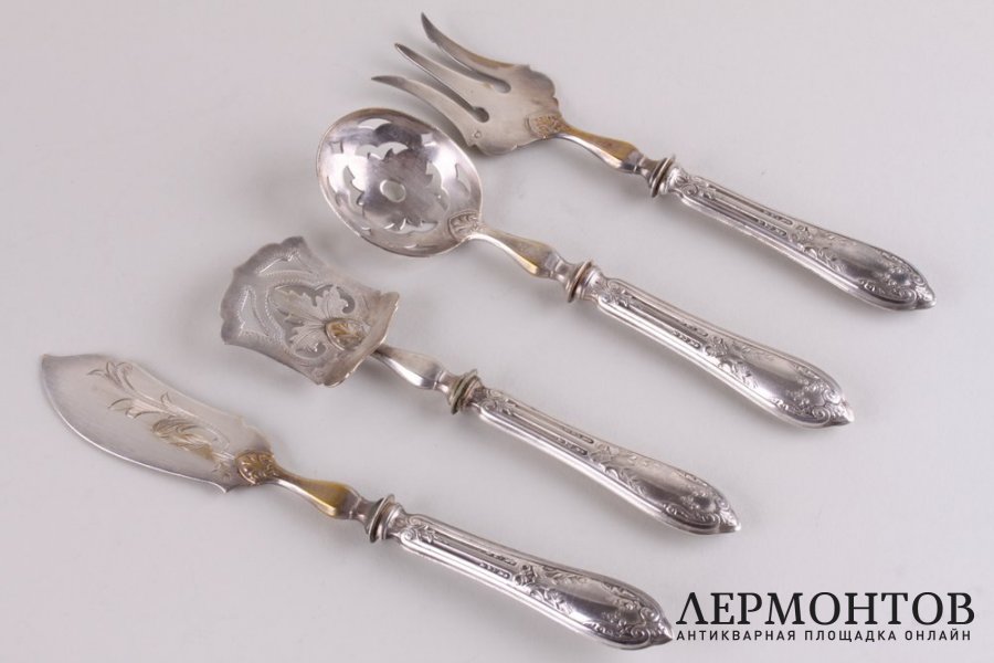Набор для десерта. Lucien Faivre. Серебро 950, металл, золочение. Франция, 1900-е гг.