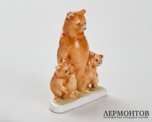 Статуэтка «Медведица с медвежатами». Керамика, Bodrogkeresztúr, Венгрия, 1960–1970-е годы