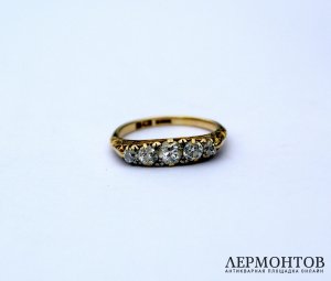 Золотое кольцо с бриллиантами старой огранки. Англия, 750 пр