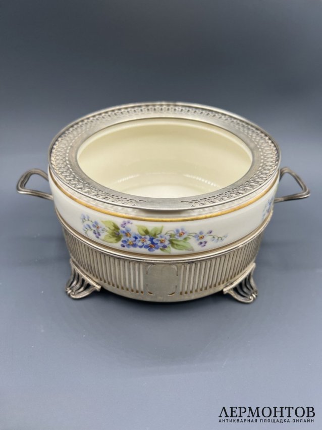 Фондюшница с цветочным декором. Фарфор, серебро 925 пробы, Lenox и J. E. Caldwell, США, 1-я половина 20 века