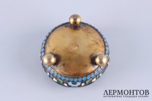 Солонка. Баскаков. Эмаль по скани. Серебро 84 пробы. Россия, Москва, 1908-1917 гг.