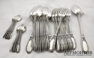 Столовый набор на 12 персон. Серебро 950. Франция