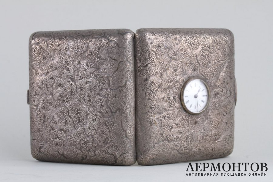 Портсигар Самородок с часами. Серебро 84 пробы. Российская империя, 1870-е гг.