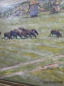Картина «На пастбище». Оргалит, масло, Б. Е. Владимирский, Россия, начало 20 века