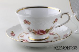 Чайная тройка Розы. Фарфор, деколь, золочение. Германия, фирма Шуманн, 1960е-70е гг
